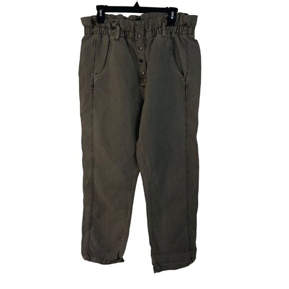 Current Elliot Womens Pants Size 32 Green The Paper Bag Fling Crop High Rise New - Picture 1 of 8